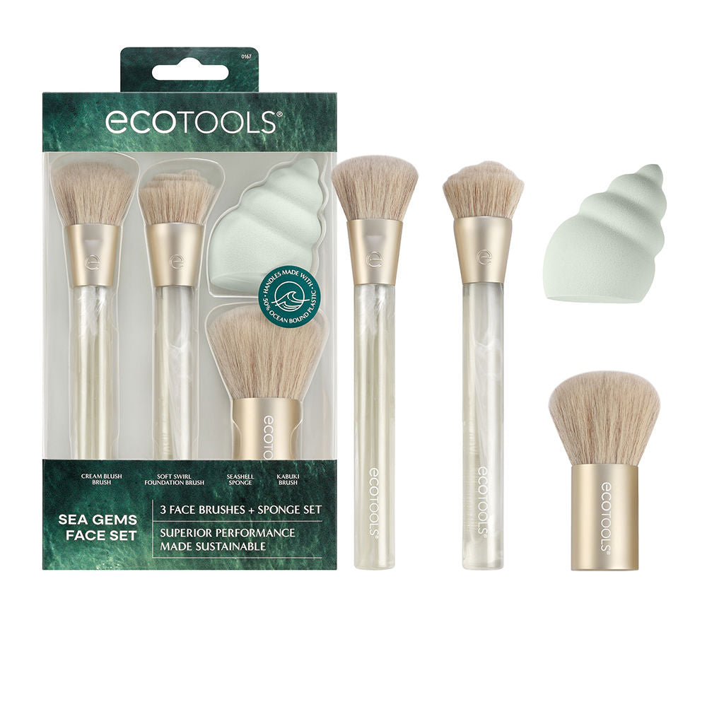 ECOTOOLS BROCHAS MAQUILLAJE + ESPONJA SEA GEMS ESTUCHE 4 pz