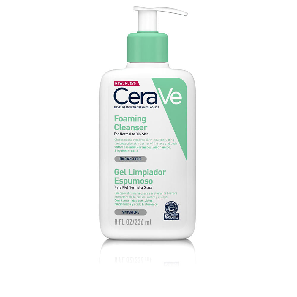 CERAVE GEL LIMPIADOR espumoso para piel normal y grasa con ácido hialurónico y niacinamida 236 ml