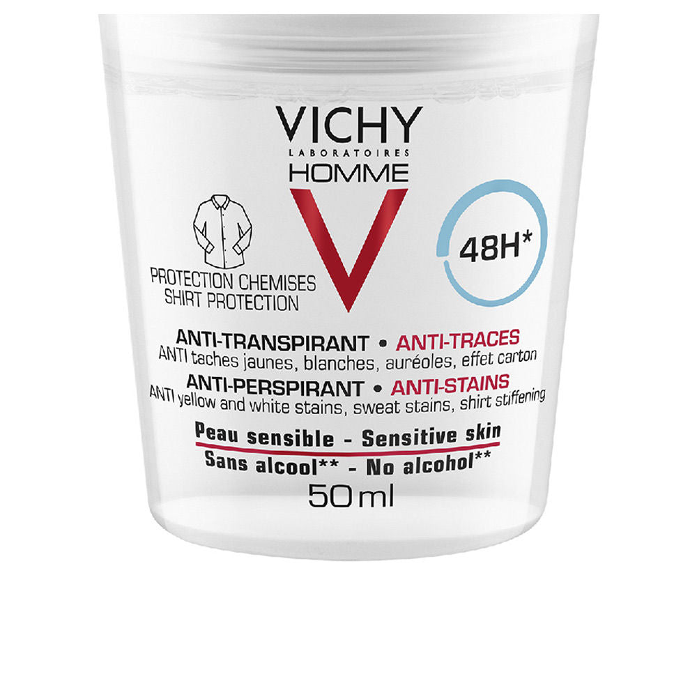 VICHY HOMBRE desodorante bola Antimanchas 48H, hipoalergénico, pieles sensibles 50 ml