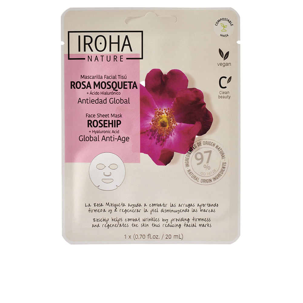 IROHA ROSA MOSQUETA mascarilla facial tisú 1 u