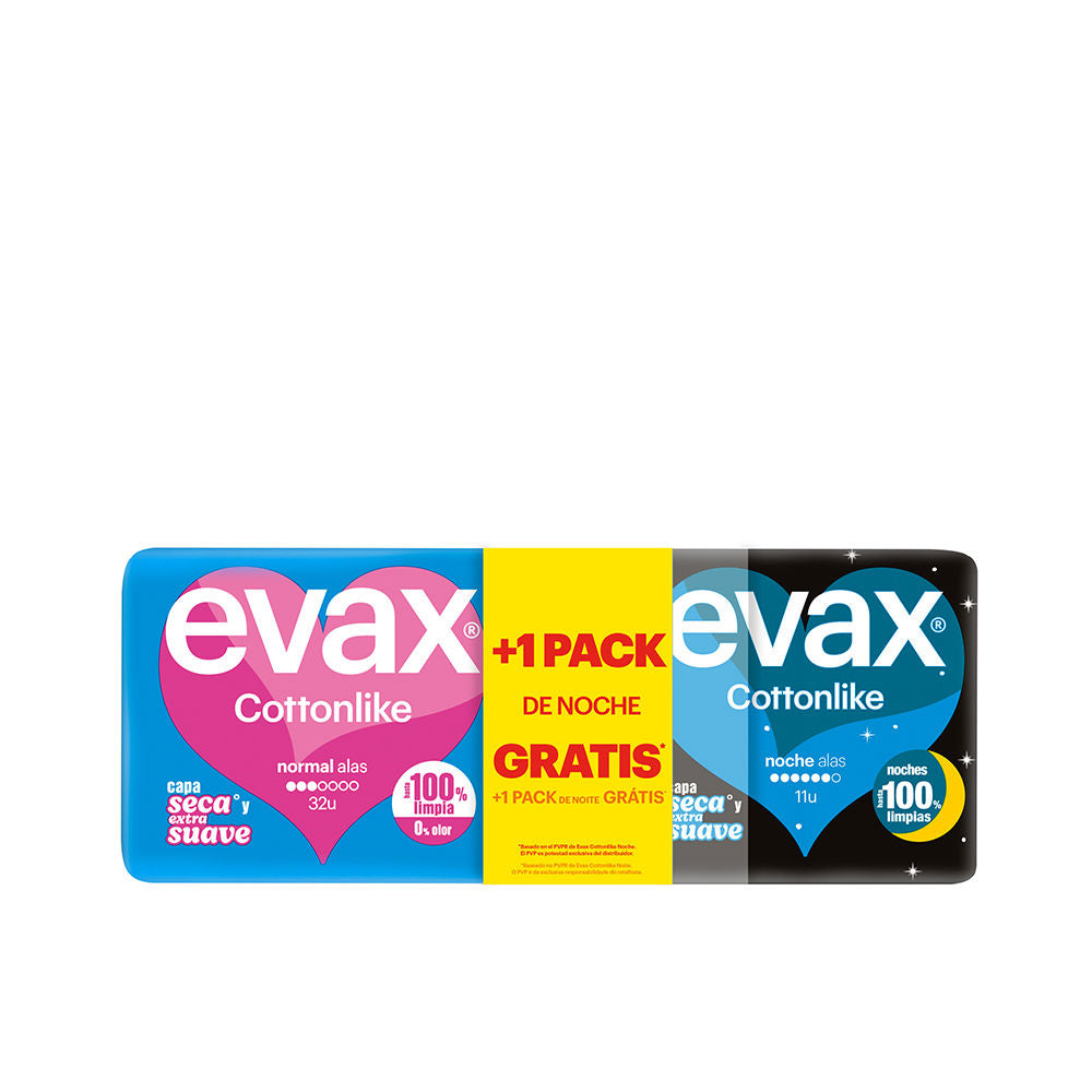 EVAX EVAX COTTONLIKE compresas pack normal alas día 32 u +  noche alas 11 u