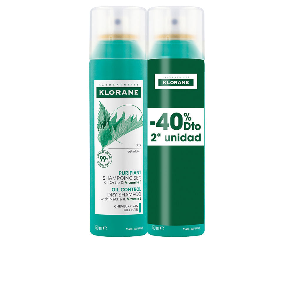 KLORANE A LA ORTIGA champú seco seborregulador para cabello graso pack 2 x 150 ml