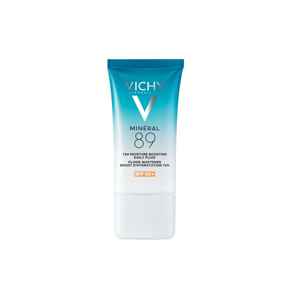 VICHY MINÉRAL 89 fluido diario hidratante 72H, con ácido hialurónico, vitamina b3 y escualeno SPF50+ 50 ml
