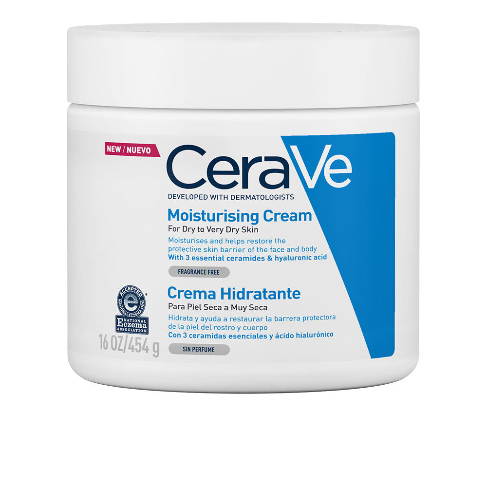 CERAVE CREMA HIDRATANTE para rostro y cuerpo formulada con ácido hialurónico y ceramidas esenciales 454 gr