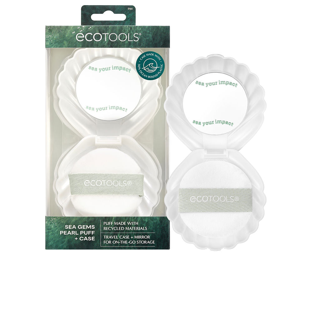 ECOTOOLS SEA GEMS PEARL PUFF borla de maquillaje con funda y espejo 2 u