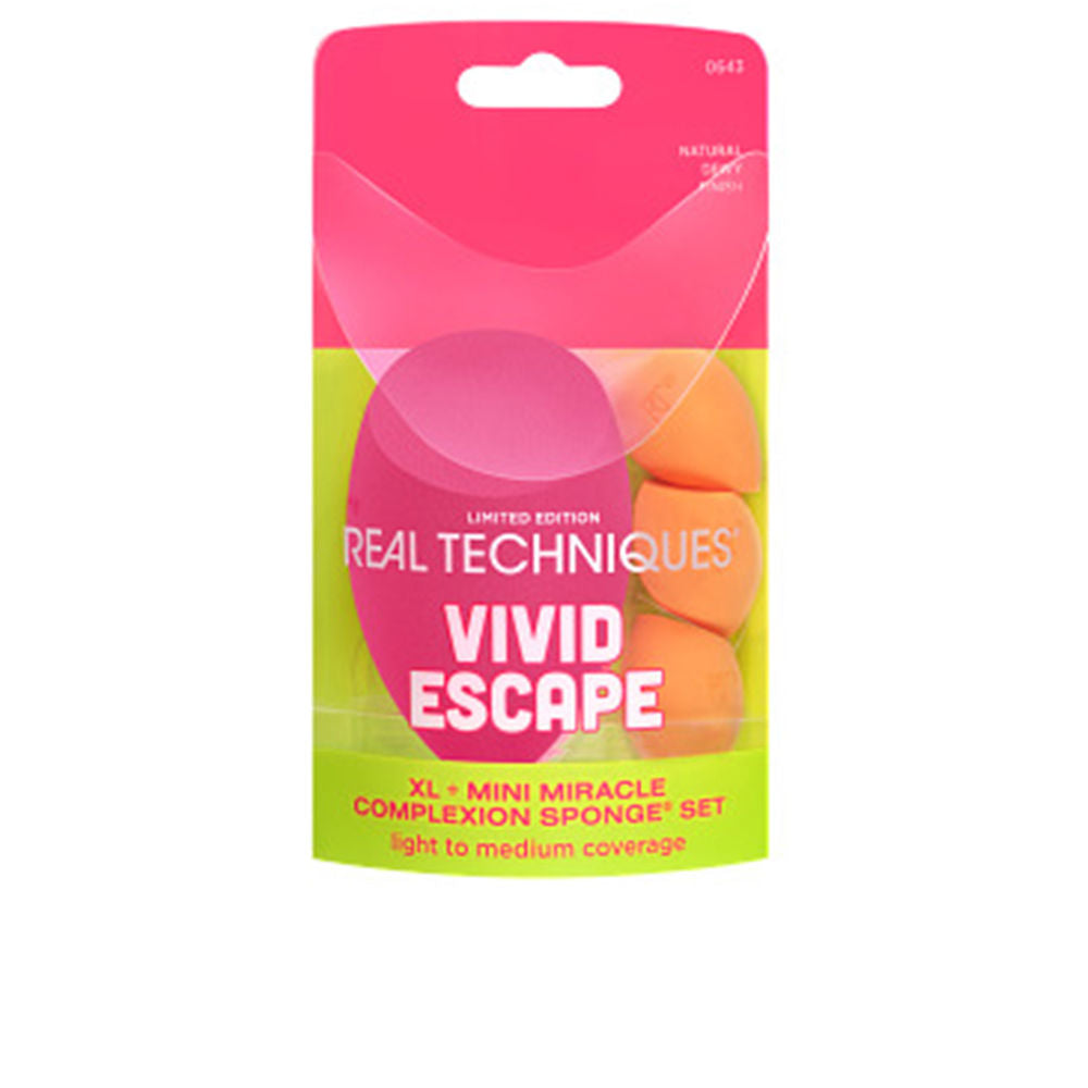 REAL TECHNIQUES VIVID ESCAPE XL + MINI MIRACLE COMPLEXION SPONGE ESTUCHE 4 pz