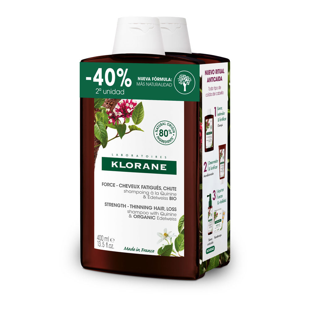 KLORANE A LA QUININA Y EDELWEISS BIO champú fortalecedor duo 2 x 400 ml