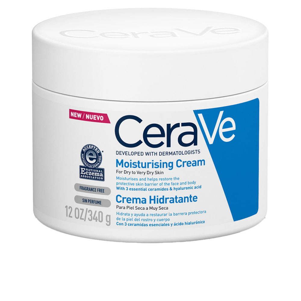 CERAVE CREMA HIDRATANTE para rostro y cuerpo formulada con ácido hialurónico y ceramidas esenciales 340 gr
